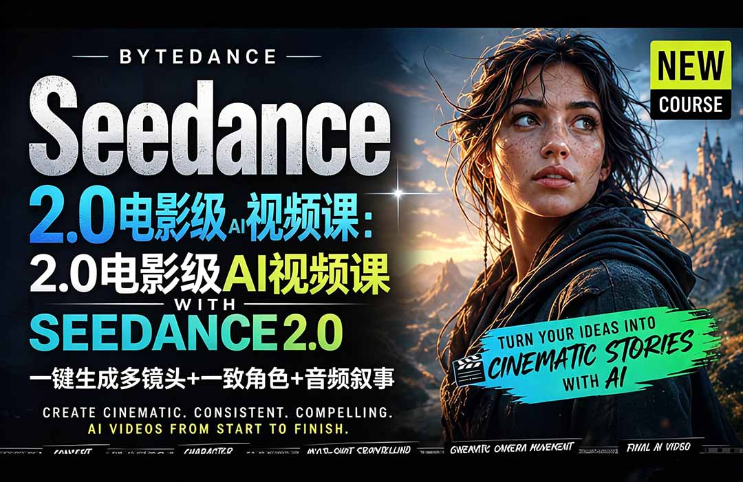 Seedance 2.0电影级AI视频课：一键生成多镜头+一致角色+音频叙事-时光云网创