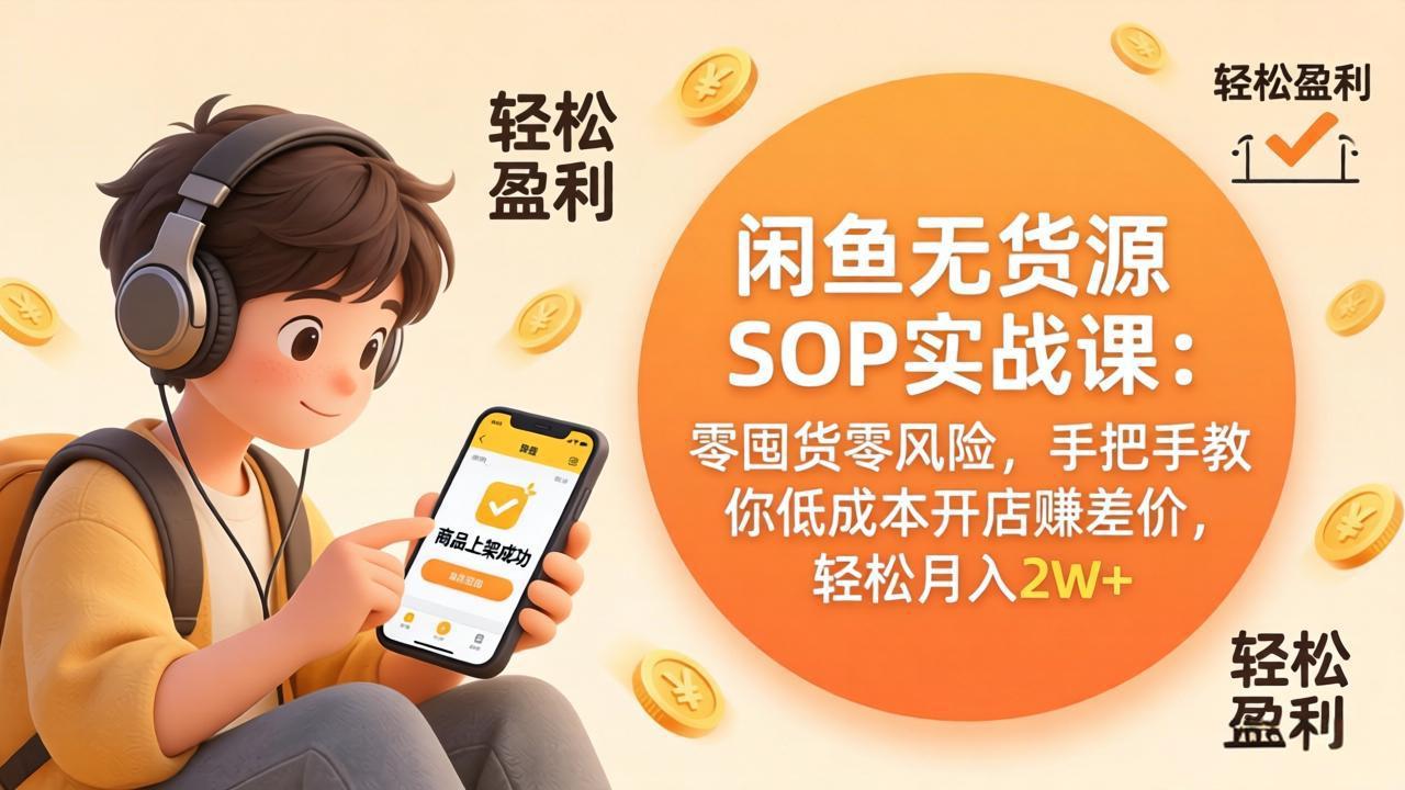 闲鱼无货源SOP实战课：零囤货零风险，手把手教你低成本开店赚差价，轻松月入2w+-时光云网创