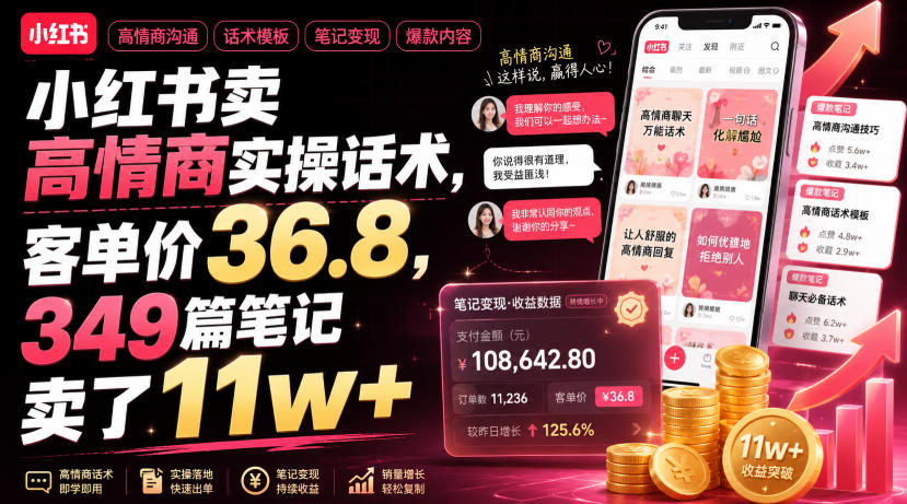 小红书卖高情商实操话术，客单价36.8，349篇笔记卖了11w+！-时光云网创