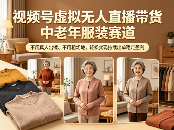 视频号虚拟无人直播带货中老年服装赛道，不用真人出镜、不用租场地，轻松实现持续出单稳定盈利-时光云网创