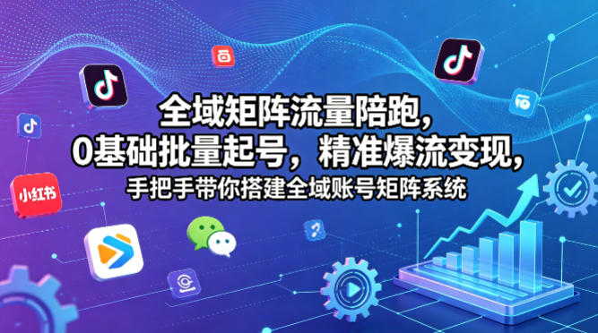 全域矩阵流量陪跑，0基础批量起号，精准爆流变现，手把手带你搭建全域账号矩阵系统-时光云网创
