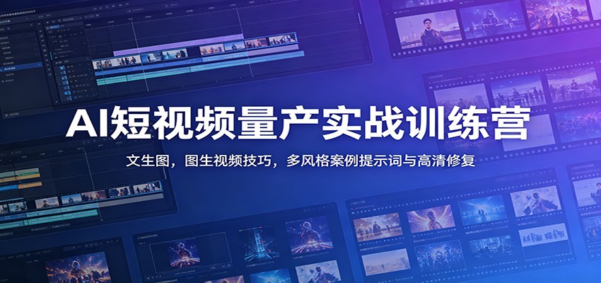 AI短视频量产实战训练营：文生图，图生视频技巧，多风格案例提示词与高清修复-时光云网创
