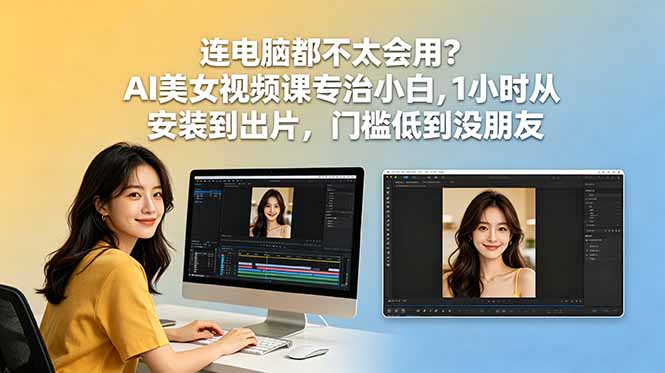 连电脑都不太会用？AI美女视频课专治小白，1小时从安装到出片，门槛低到没朋友-时光云网创