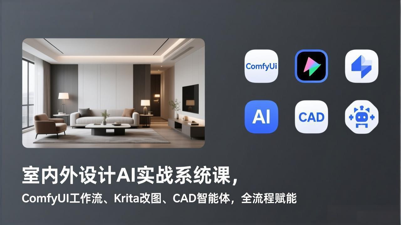 室内外设计AI实战系统课，ComfyUI工作流、Krita改图、CAD智能体，全流程赋能-时光云网创