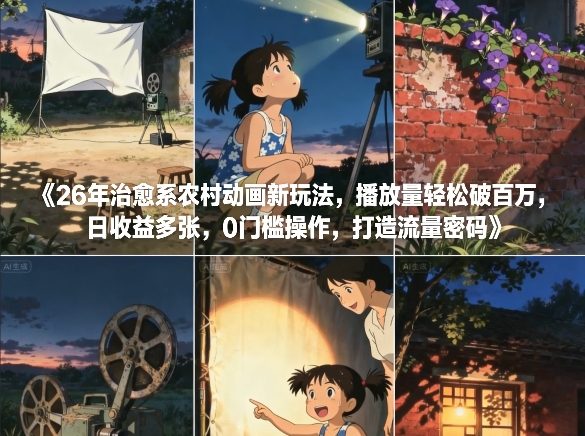 26年治愈系农村动画新玩法，播放量轻松破百万，日收益多张，0门槛操作，打造流量密码-时光云网创