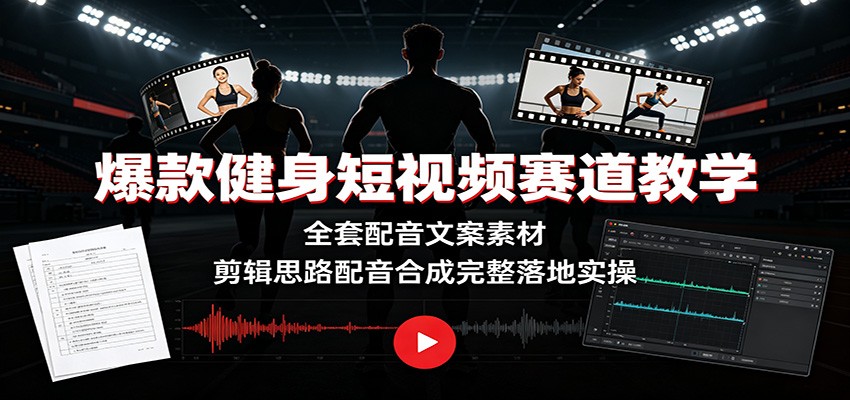 爆款健身短视频赛道教学：全套配音文案素材，剪辑思路配音合成完整落地实操-时光云网创